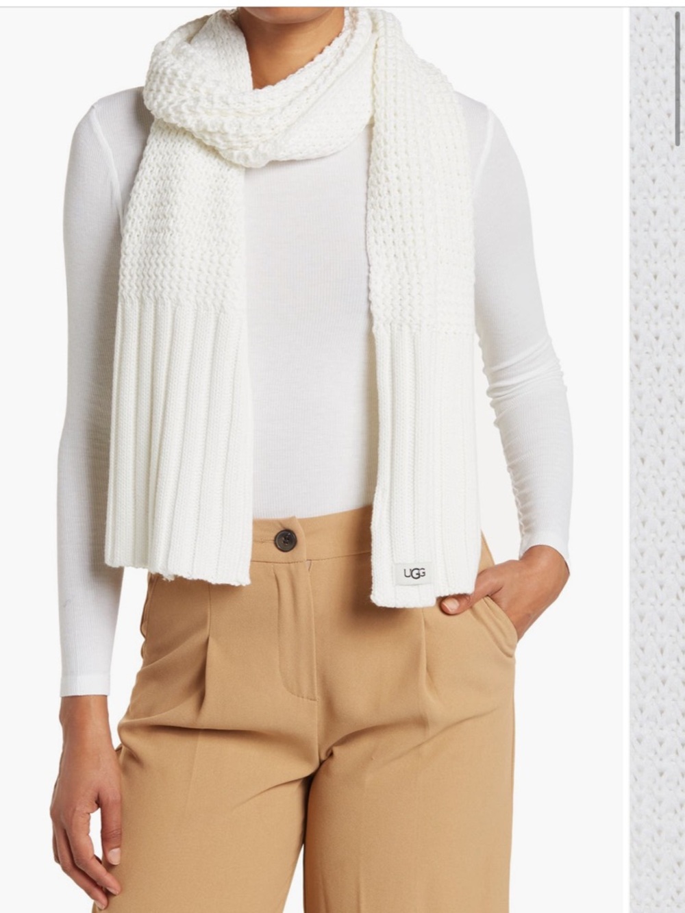 UGG Ribbed & Textured Knit Scarf in light Ivory color NEW